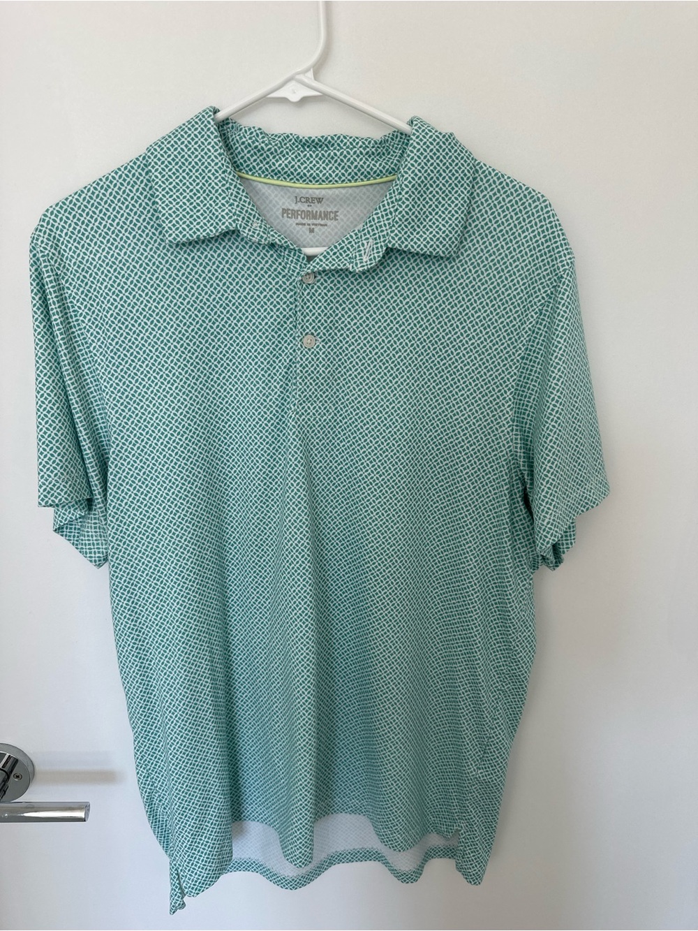 J. Crew Performance Men's Mint Green Geo-Print Polo